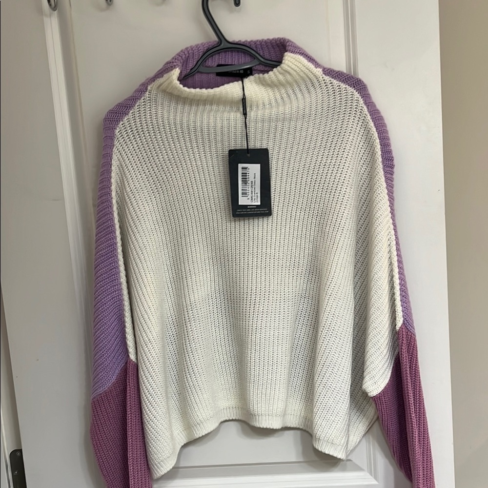 Colorblock Sweater in White and Purple